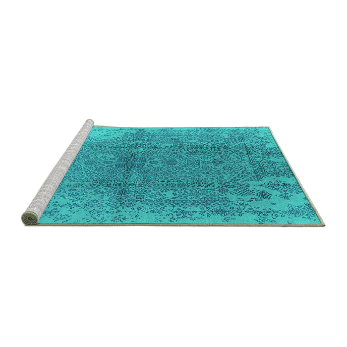 Sideview of Machine Washable Oriental Turquoise Industrial Area Rugs, wshurb1460turq