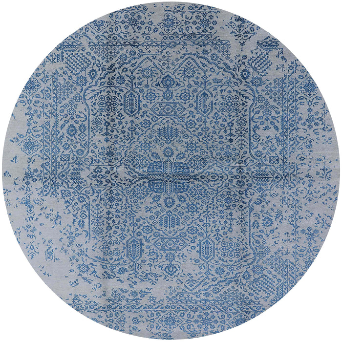 Round Mid-Century Modern Blue Oriental Rug, urb1460