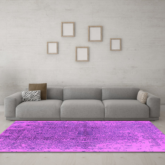 Machine Washable Oriental Pink Industrial Rug in a Living Room, wshurb1460pnk