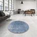 Round Mid-Century Modern Blue Oriental Rug in a Office, urb1460