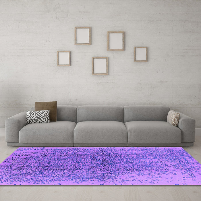 Machine Washable Oriental Purple Industrial Area Rugs in a Living Room, wshurb1460pur