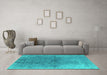 Machine Washable Oriental Turquoise Industrial Area Rugs in a Living Room,, wshurb1460turq