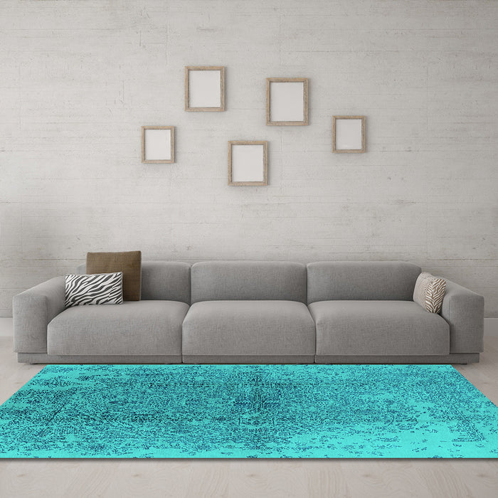 Machine Washable Oriental Turquoise Industrial Area Rugs in a Living Room,, wshurb1460turq