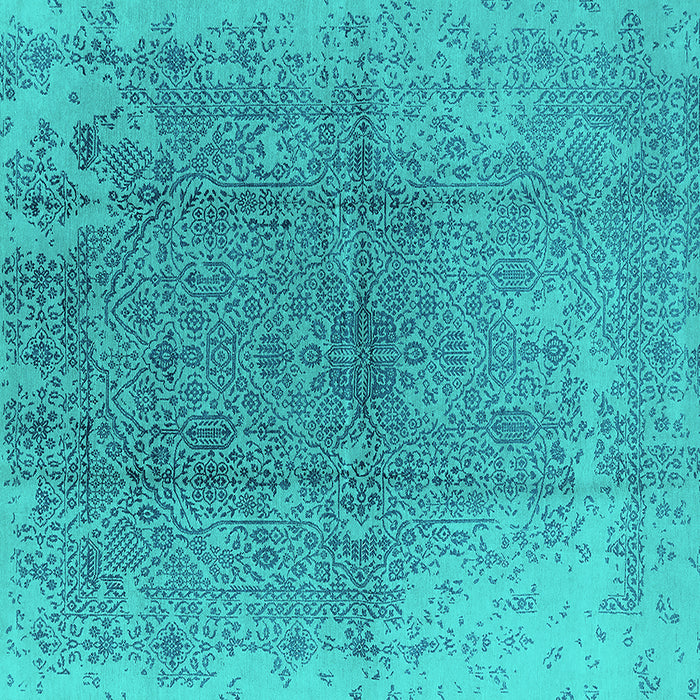 Square Machine Washable Oriental Turquoise Industrial Area Rugs, wshurb1460turq