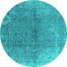 Round Oriental Turquoise Industrial Rug, urb1460turq