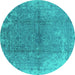 Round Machine Washable Oriental Turquoise Industrial Area Rugs, wshurb1460turq
