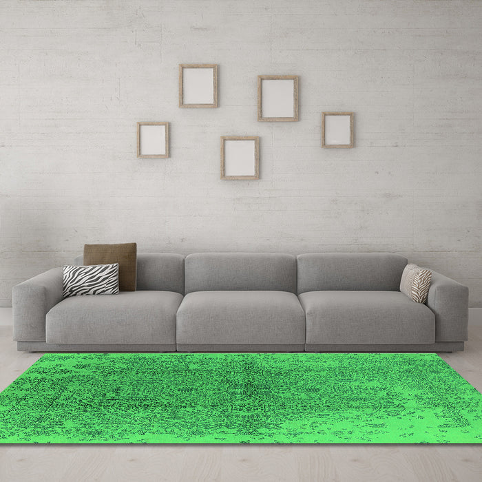 Machine Washable Oriental Green Industrial Area Rugs in a Living Room,, wshurb1460grn