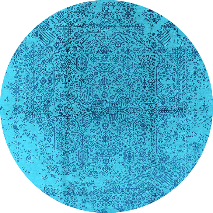 Round Machine Washable Oriental Light Blue Industrial Rug, wshurb1460lblu