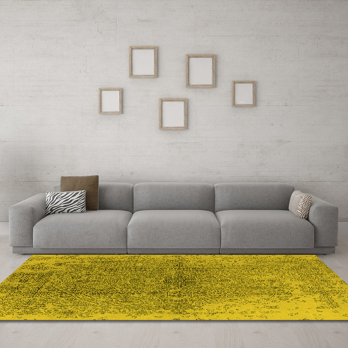 Machine Washable Oriental Yellow Industrial Rug in a Living Room, wshurb1460yw