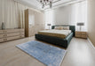 Mid-Century Modern Blue Oriental Rug in a Bedroom, urb1460