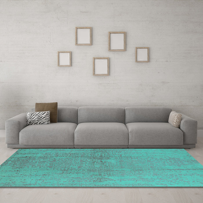 Machine Washable Oriental Turquoise Industrial Area Rugs in a Living Room,, wshurb1461turq