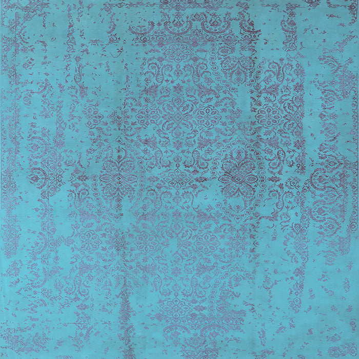 Square Machine Washable Oriental Light Blue Industrial Rug, wshurb1461lblu