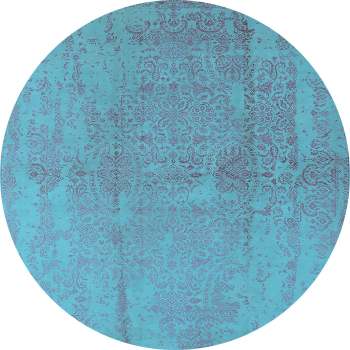 Round Machine Washable Oriental Light Blue Industrial Rug, wshurb1461lblu