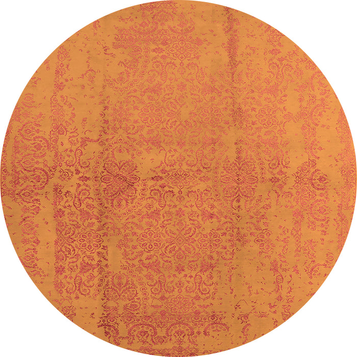 Round Machine Washable Oriental Orange Industrial Area Rugs, wshurb1461org