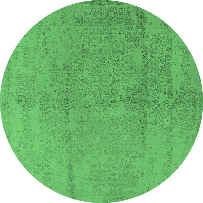 Round Oriental Emerald Green Industrial Rug, urb1461emgrn