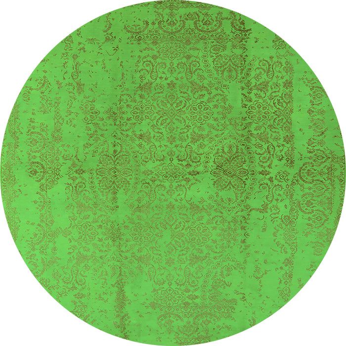 Round Machine Washable Oriental Green Industrial Area Rugs, wshurb1461grn