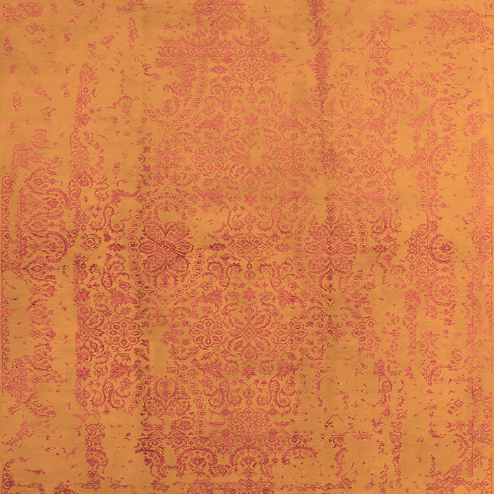 Square Machine Washable Oriental Orange Industrial Area Rugs, wshurb1461org