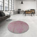 Round Mid-Century Modern Purple Pink Oriental Rug in a Office, urb1461