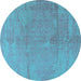 Round Oriental Light Blue Industrial Rug, urb1461lblu