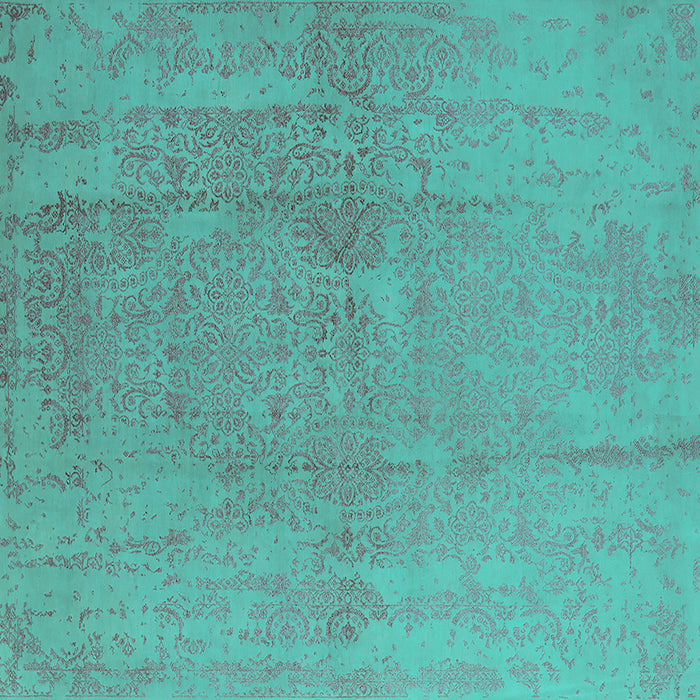 Square Machine Washable Oriental Turquoise Industrial Area Rugs, wshurb1461turq