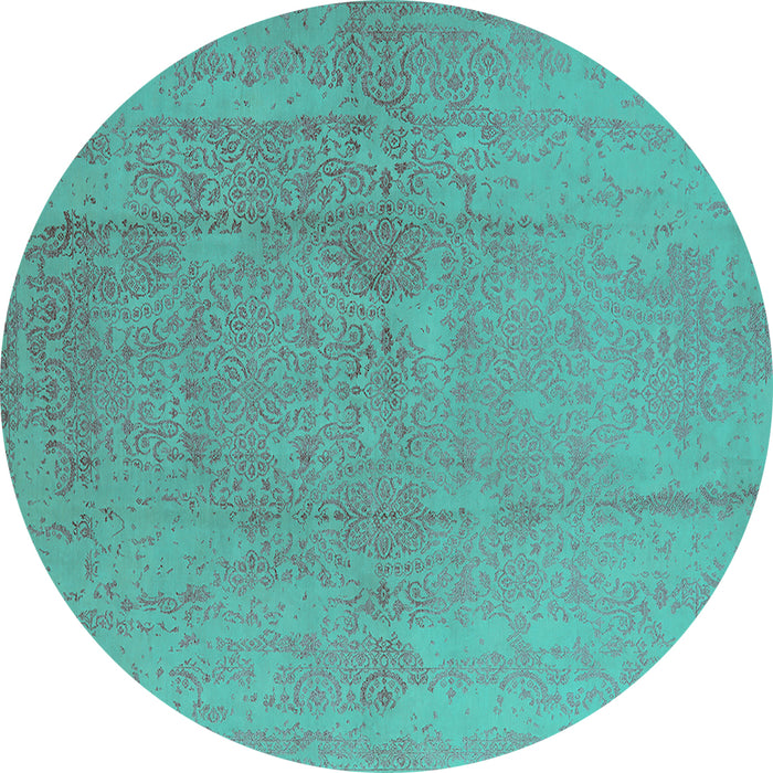 Round Machine Washable Oriental Turquoise Industrial Area Rugs, wshurb1461turq