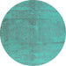 Round Oriental Turquoise Industrial Rug, urb1461turq