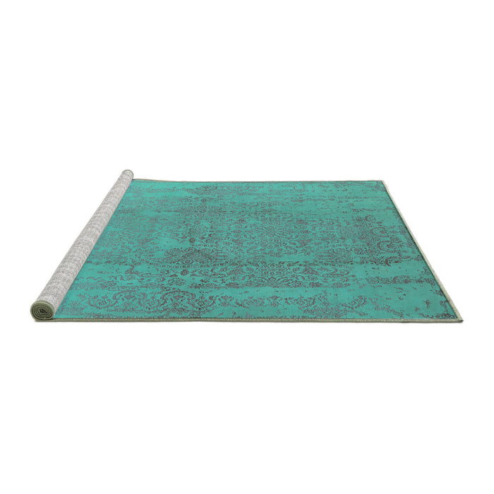 Sideview of Machine Washable Oriental Turquoise Industrial Area Rugs, wshurb1461turq