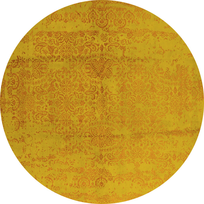 Round Machine Washable Oriental Yellow Industrial Rug, wshurb1461yw