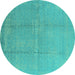 Round Oriental Turquoise Industrial Rug, urb1462turq