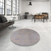 Round Mid-Century Modern Rosy Brown Pink Oriental Rug in a Office, urb1462