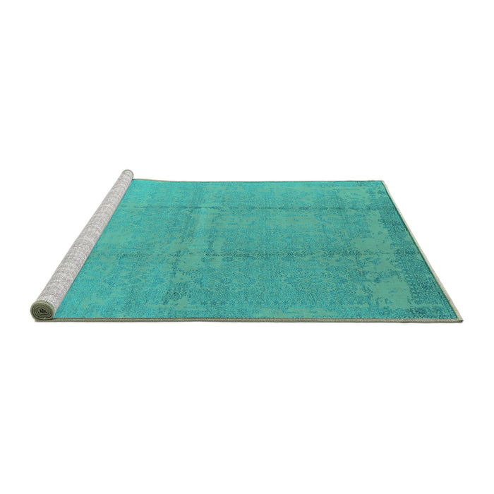Sideview of Machine Washable Oriental Turquoise Industrial Area Rugs, wshurb1462turq