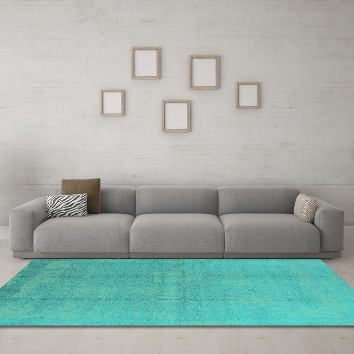 Machine Washable Oriental Turquoise Industrial Area Rugs in a Living Room,, wshurb1462turq