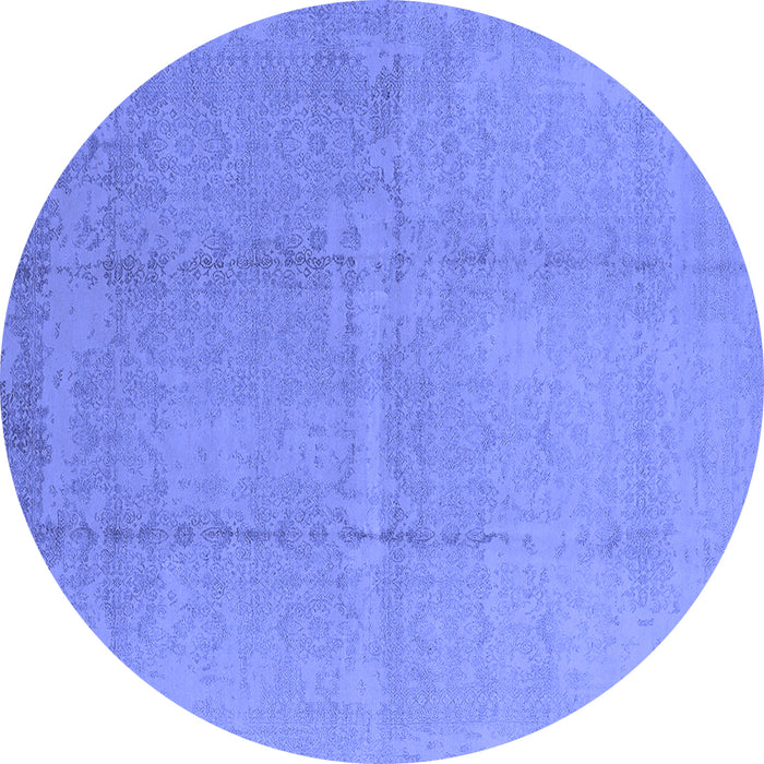 Round Machine Washable Oriental Blue Industrial Rug, wshurb1462blu