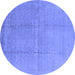 Round Machine Washable Oriental Blue Industrial Rug, wshurb1462blu