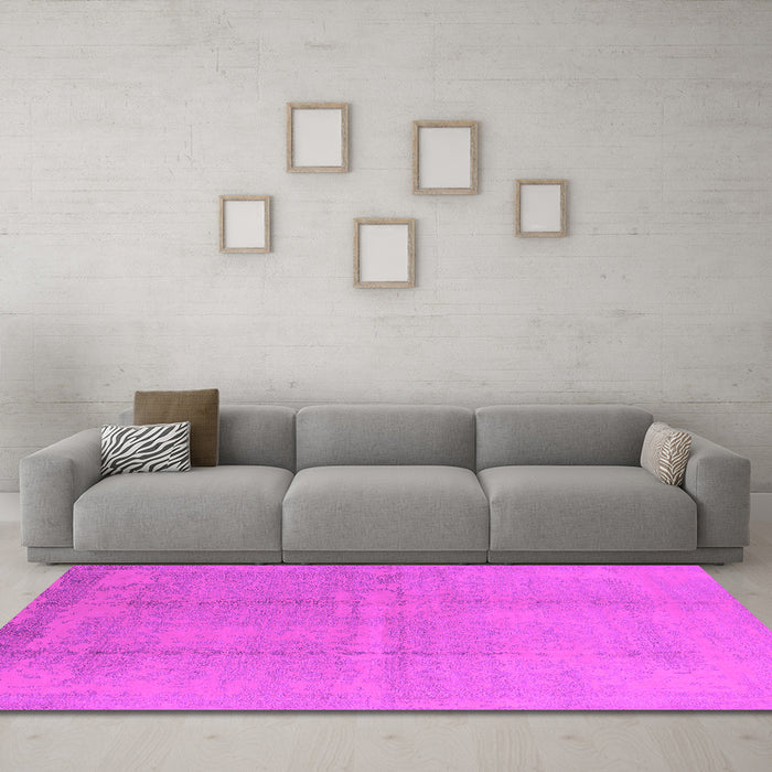 Machine Washable Oriental Pink Industrial Rug in a Living Room, wshurb1462pnk
