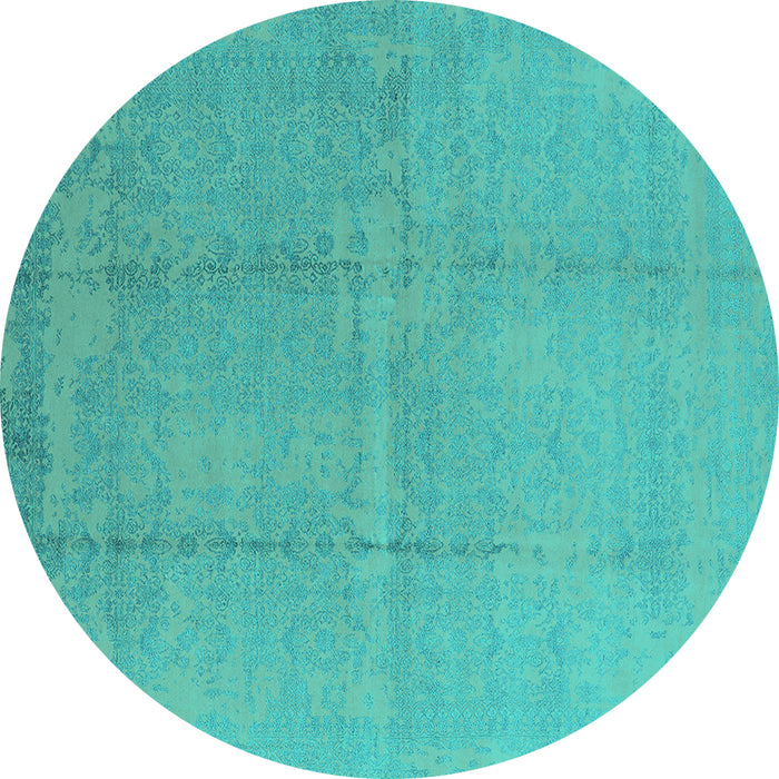 Round Machine Washable Oriental Turquoise Industrial Area Rugs, wshurb1462turq
