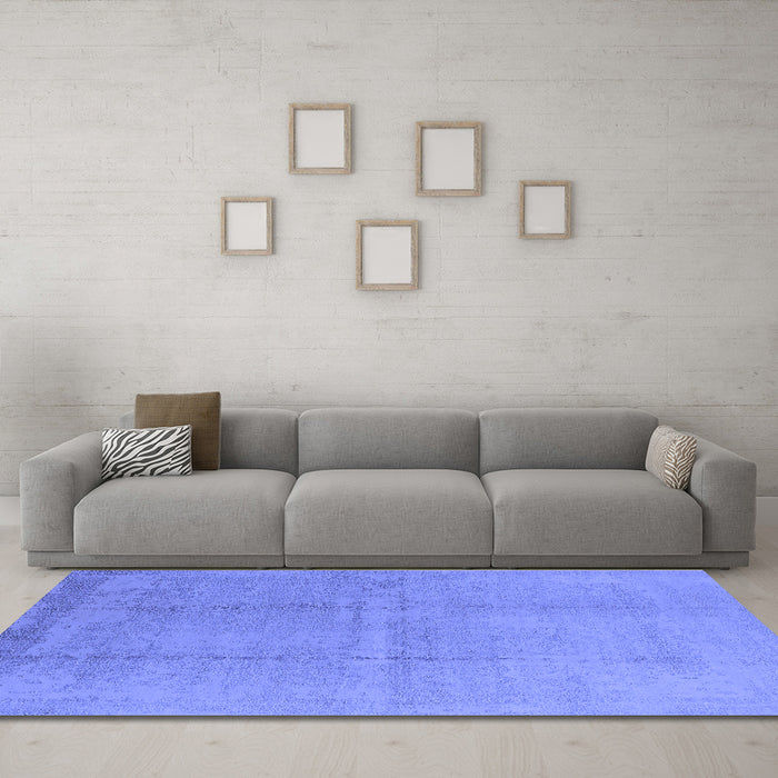 Machine Washable Oriental Blue Industrial Rug in a Living Room, wshurb1462blu
