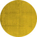 Round Machine Washable Oriental Yellow Industrial Rug, wshurb1462yw