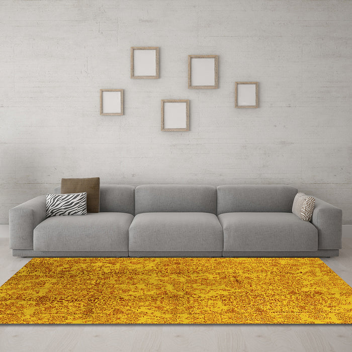 Machine Washable Oriental Yellow Industrial Rug in a Living Room, wshurb1463yw