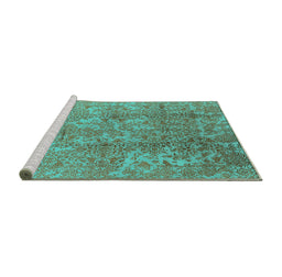 Sideview of Machine Washable Oriental Turquoise Industrial Area Rugs, wshurb1463turq