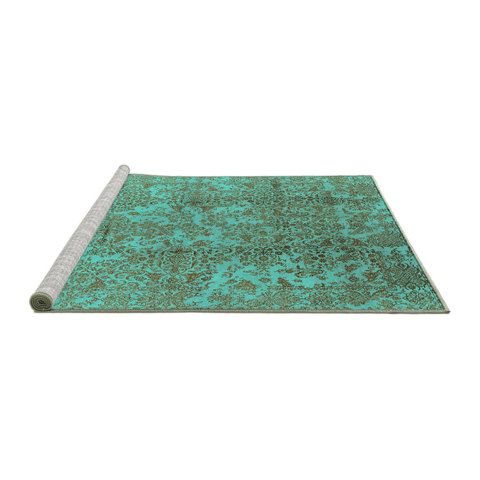 Sideview of Machine Washable Oriental Turquoise Industrial Area Rugs, wshurb1463turq