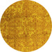 Round Machine Washable Oriental Yellow Industrial Rug, wshurb1463yw