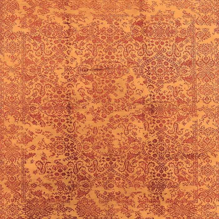 Square Machine Washable Oriental Orange Industrial Area Rugs, wshurb1463org