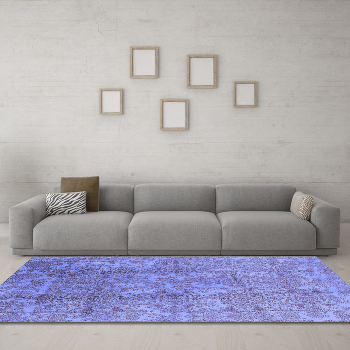 Machine Washable Oriental Blue Industrial Rug in a Living Room, wshurb1463blu