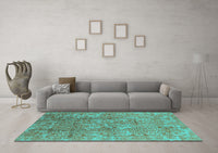 Machine Washable Oriental Turquoise Industrial Rug, wshurb1463turq