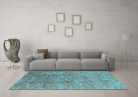 Machine Washable Oriental Light Blue Industrial Rug, wshurb1463lblu