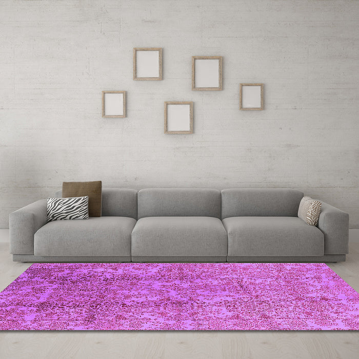 Machine Washable Oriental Purple Industrial Area Rugs in a Living Room, wshurb1463pur