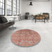 Round Mid-Century Modern Silver Pink Oriental Rug in a Office, urb1463