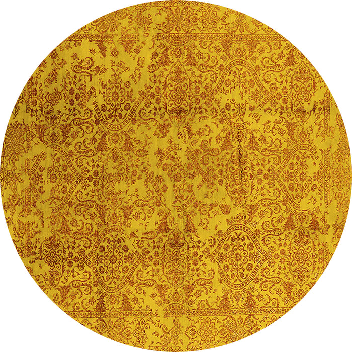 Round Oriental Yellow Industrial Rug, urb1463yw
