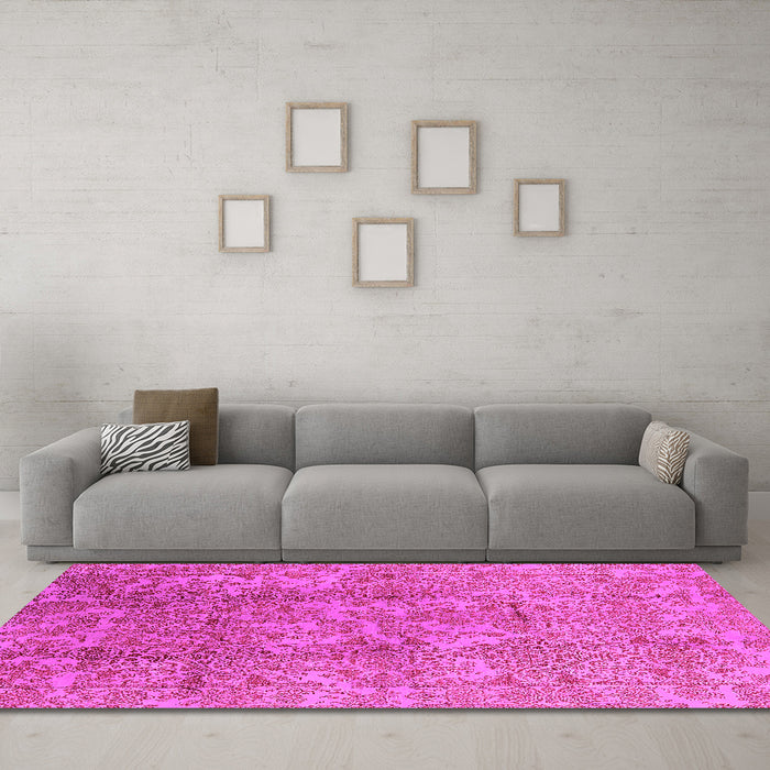 Machine Washable Oriental Pink Industrial Rug in a Living Room, wshurb1463pnk